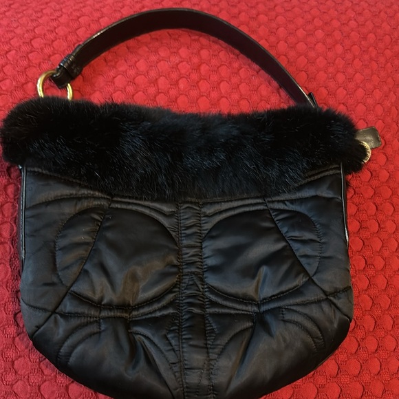 Coach logo nylon fur trimmed purse - Picture 1 of 9